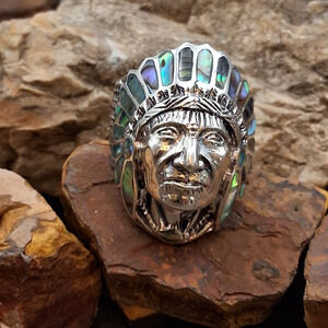 Southwestern Native American Navajo Chief Men's Ring Size 13 Sterling Silver